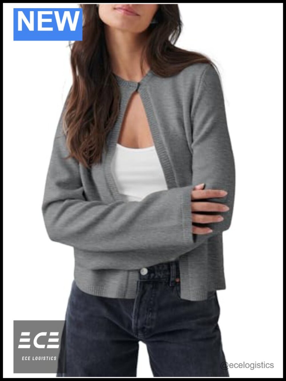 Womens Oversized Long Cardigan Sweater Soft Knit Open Front Crewneck Button